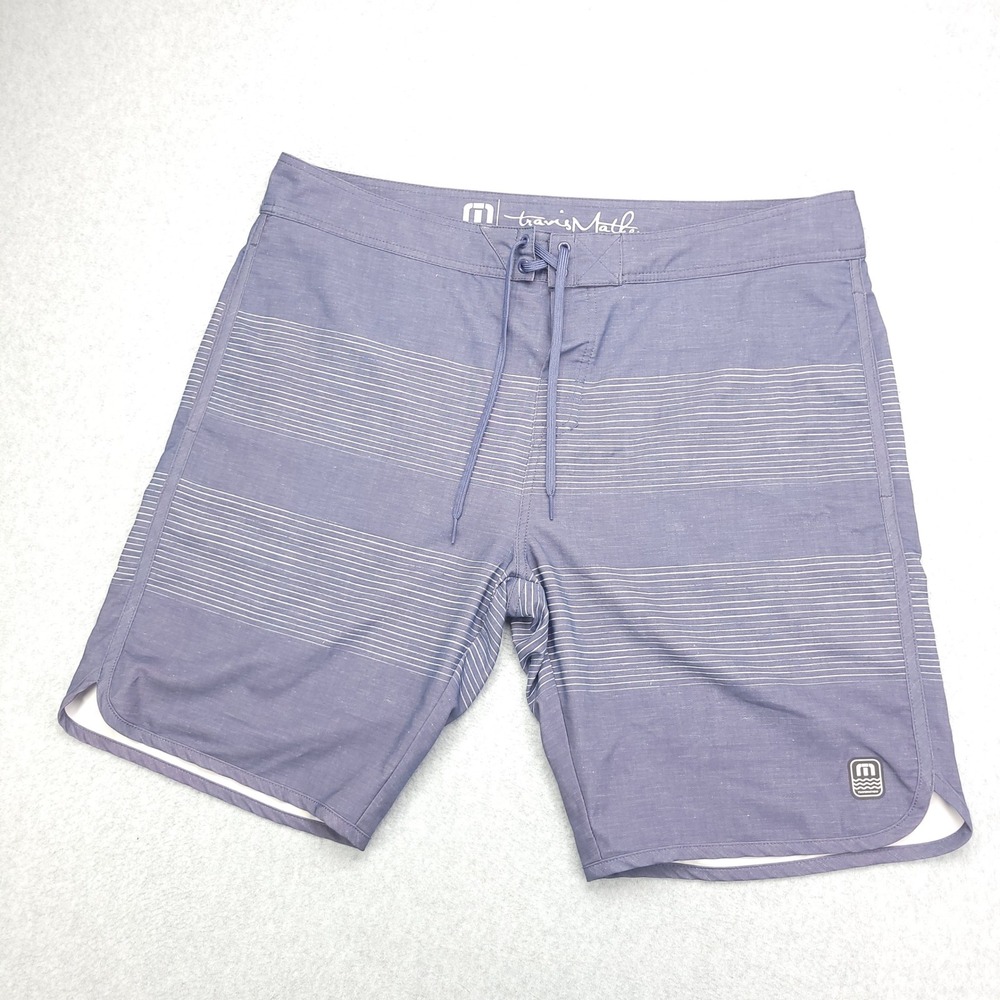 Travis‎ Mathew Mens Board Shorts Swim Trunks Blue Striped Drawstring Size 40